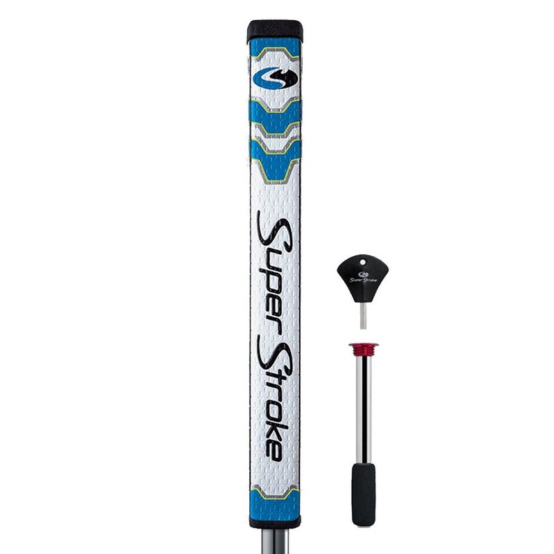 SuperStroke CounterCore Pistol GTâ„¢ Golf Putter Grip, White/Blue (Pistol GTâ„¢ 1.0) | Consistent and Reliable Putting Stroke | Reduces Face Angle Rotation | Adjustable Weight System